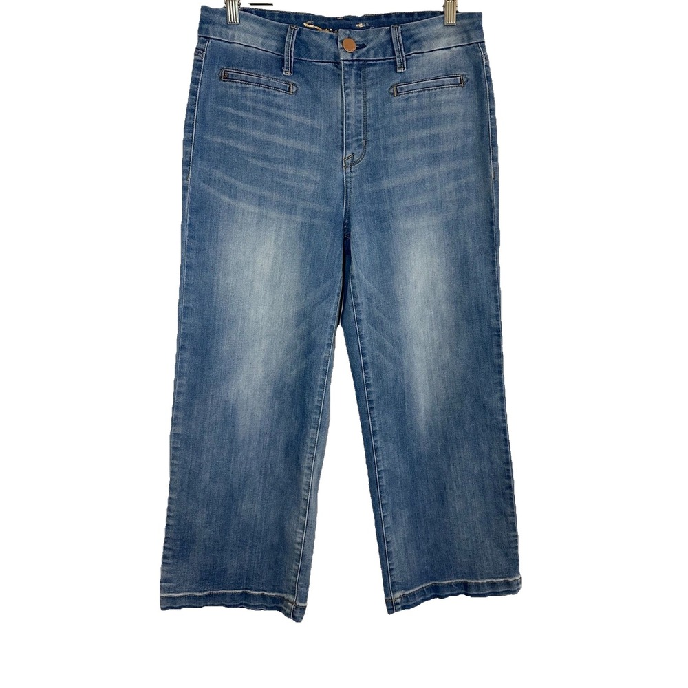 Seven7 Women's SIZE 10 High‎ Rise Wide Leg Crop Blue Jeans Stretchy Denim